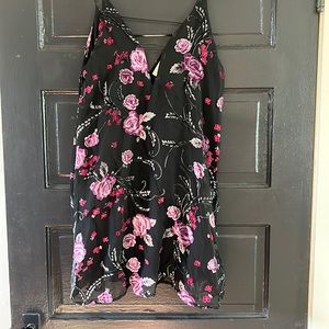 Cute floral dress black background with velvet flowers